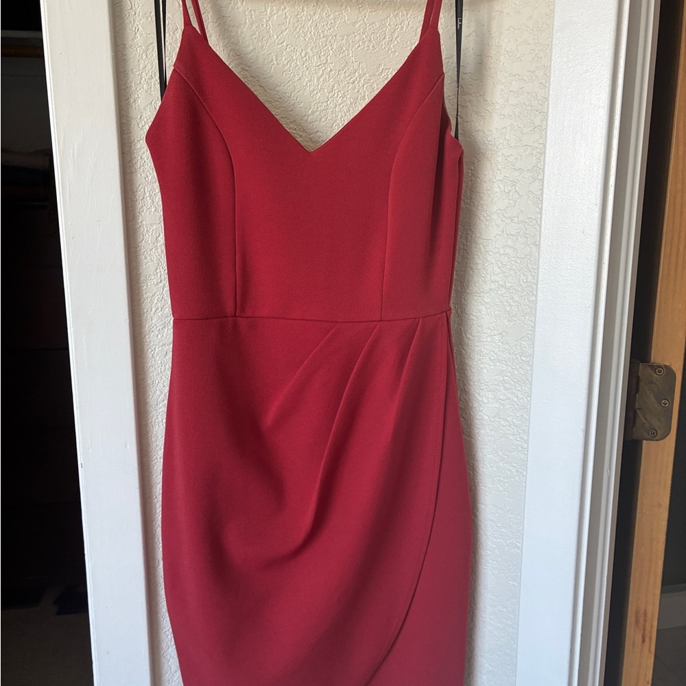Lulu's Crimson V-Neck Spaghetti Strap Mini Dress